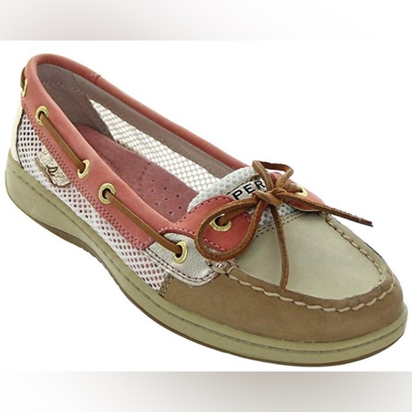 Sperry Shoes - SPERRY Pink and Tan Mesh Side Boat Shoes Size 8